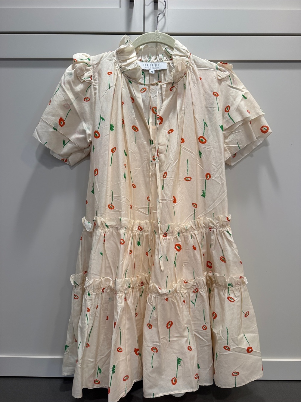 Hunter Bell Ruffle Tiered Dress - Cream with Red Flowers